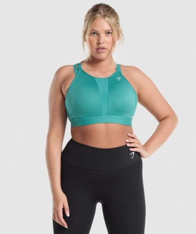 Gymshark Mesh Neckline Training Women's Sports Bra Turquoise | UAE-36TKAY