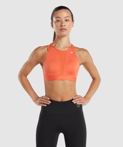 Gymshark Mesh Neckline Training Women's Sports Bra Orange | UAE-51PUCJ