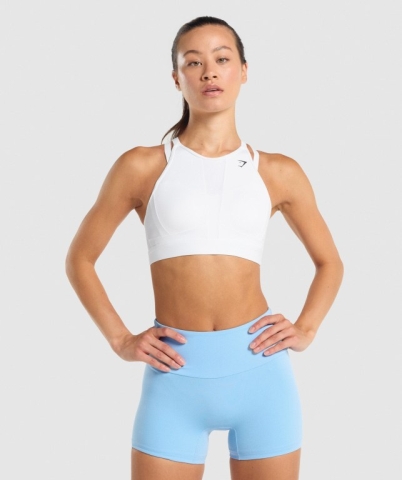 Gymshark Mesh Neckline Training Women's Sports Bra White | UAE-74NEPO