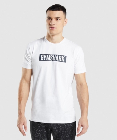 Gymshark Micro Print Block Infill Men's T Shirts White | UAE-82WATO