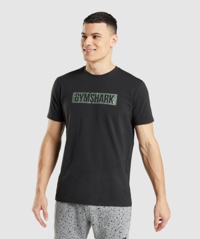 Gymshark Micro Print Block Infill Men's T Shirts Black | UAE-96GMEW