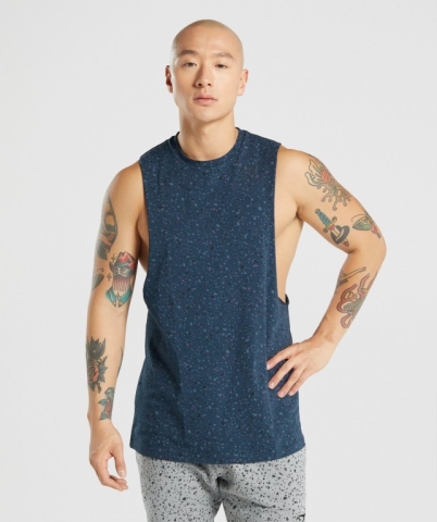 Gymshark Micro Print Drop Arm Men's Tank Tops Navy | UAE-37DYSZ