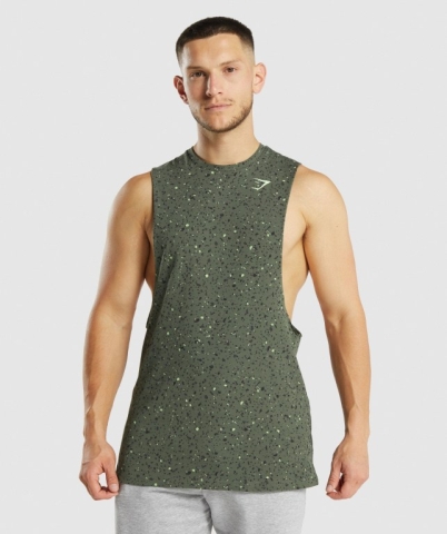 Gymshark Micro Print Drop Arm Men's Tank Tops Green | UAE-54VQUJ