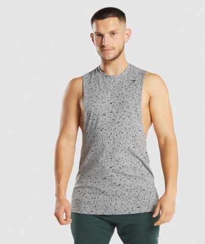 Gymshark Micro Print Drop Arm Men's Tank Tops Grey | UAE-78CVAG