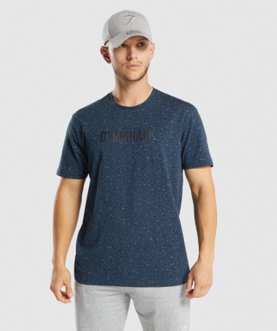 Gymshark Micro Print Men's T Shirts Navy | UAE-02CJOV