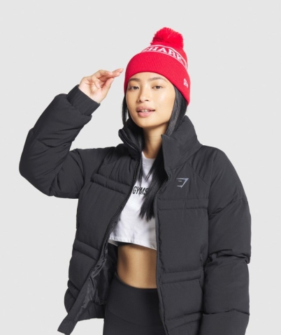 Gymshark New Era Tab Beanie Women's Headwear Red | UAE-09FMBS