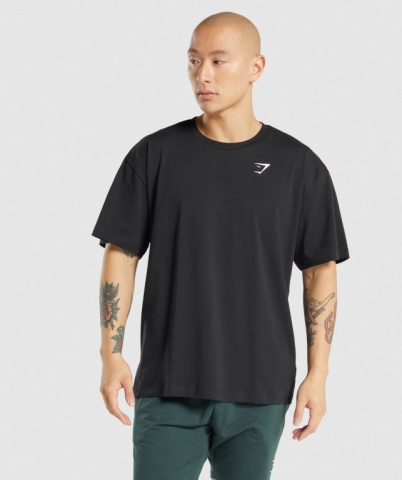 Gymshark Oversized Men's T Shirts Black | UAE-19FILD