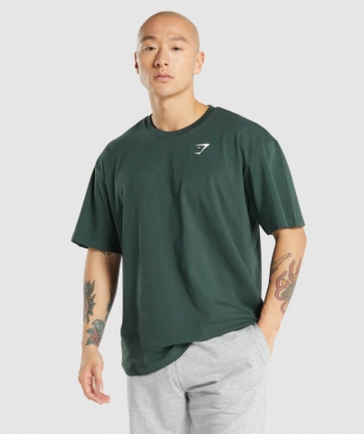 Gymshark Oversized Men's T Shirts Dark Green | UAE-07AWGX