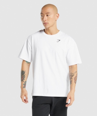 Gymshark Oversized Men's T Shirts White | UAE-24JTBK