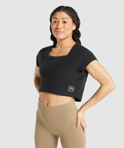 Gymshark Pause Crop Top Women's Sweatshirts Black | UAE-10GAEI