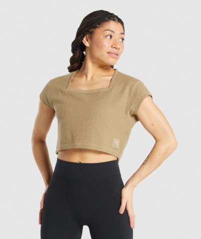 Gymshark Pause Crop Top Women's T Shirts Light Brown | UAE-72BZRI