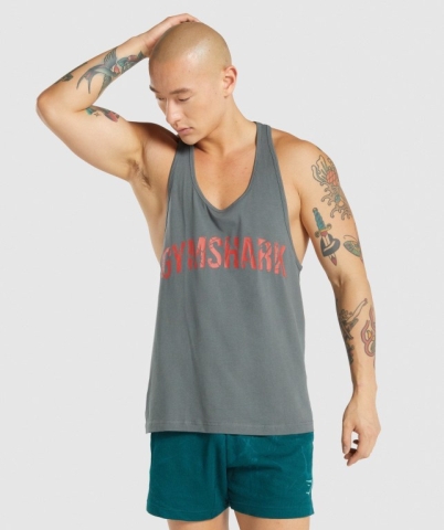 Gymshark Power Men's Tank Tops Grey | UAE-74YQRG