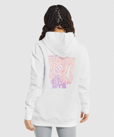 Gymshark Pre-Workout Graphic Women's Hoodies White | UAE-95JHXL