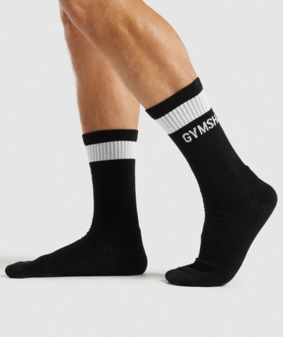 Gymshark Premium Logo 1pk Men's Socks Black | UAE-02QZAS