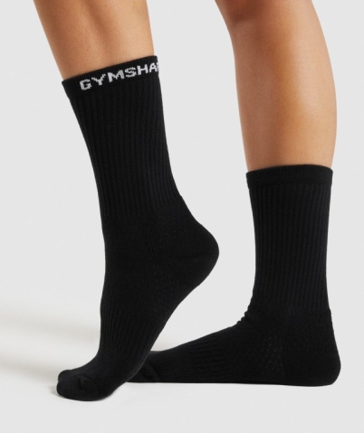 Gymshark Premium Logo 1pk Men's Socks Black | UAE-40MKJQ