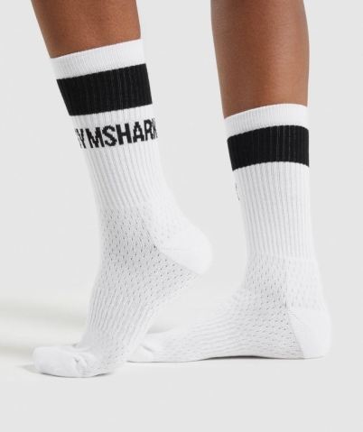 Gymshark Premium Logo 1pk Men's Socks White | UAE-69QMFS