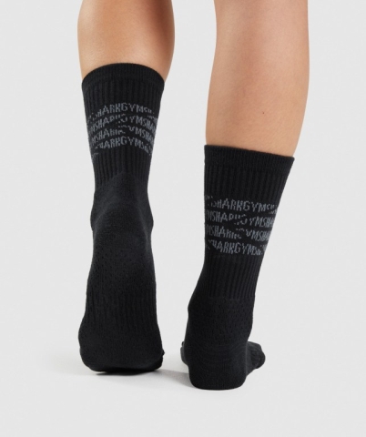 Gymshark Premium Logo 1pk Women's Socks Black / Grey | UAE-52SAKL