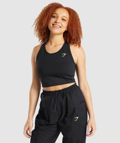 Gymshark Pulse Crop Women's Tank Tops Black | UAE-30OQXG