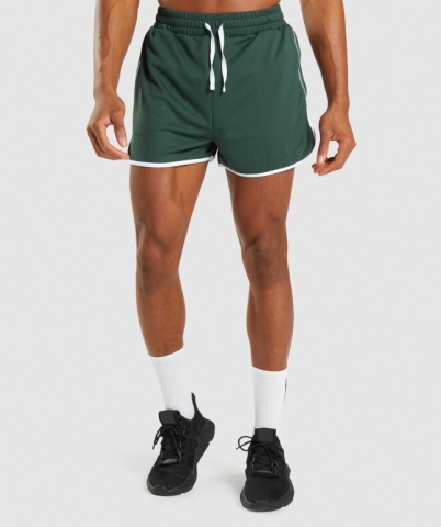 Gymshark Recess 3" Men's Shorts Obsidian Green / White | UAE-42HTFY