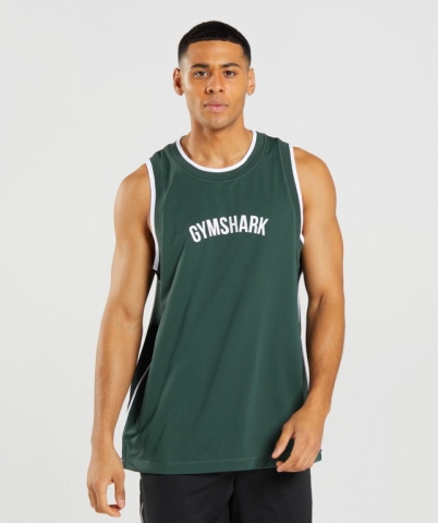 Gymshark Recess Basketball Men's Tank Tops Obsidian Green / White | UAE-67AWLJ