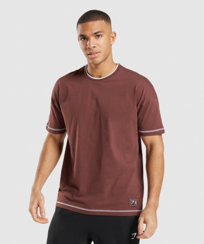 Gymshark Recess Men's T Shirts Pink Brown / White | UAE-20UVOD