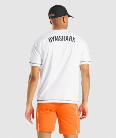 Gymshark Recess Men's T Shirts White | UAE-38PLQU