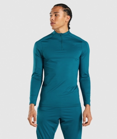 Gymshark Regulate 1/4 Zip Men's Hoodies Turquoise | UAE-79LMDT