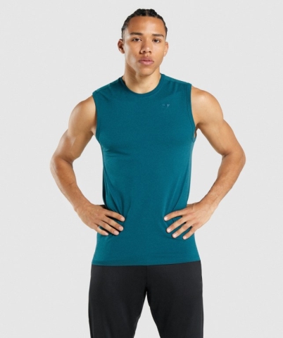 Gymshark Regulate Training Men's Tank Tops Turquoise | UAE-38DUAZ