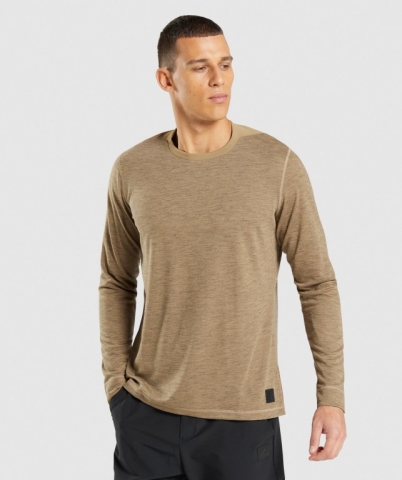 Gymshark Retake Men's T Shirts Light Brown / Grey | UAE-01PORT