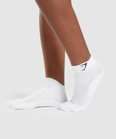 Gymshark Sharkhead Embroidered Quarter 2pk Men's Socks White | UAE-35ZJWQ