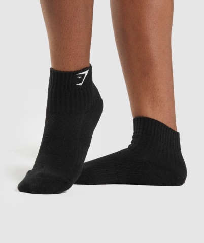 Gymshark Sharkhead Embroidered Quarter 2pk Women's Socks Black | UAE-86AISE