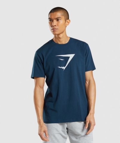 Gymshark Sharkhead Infill Men's T Shirts Navy | UAE-07USDN