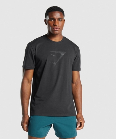 Gymshark Sharkhead Infill Men's T Shirts Black | UAE-26QVTX