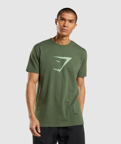 Gymshark Sharkhead Infill Men's T Shirts Green | UAE-29ULYJ