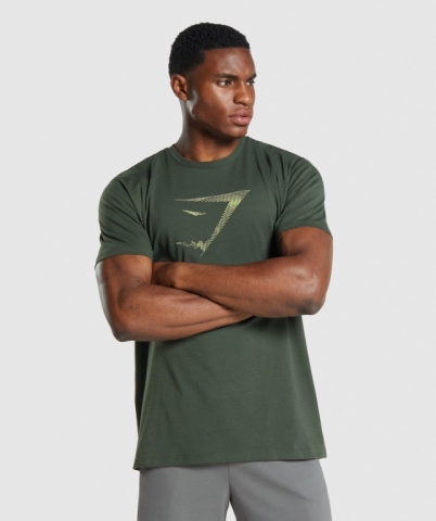 Gymshark Sharkhead Infill Men's T Shirts Dark Green | UAE-62VRUF