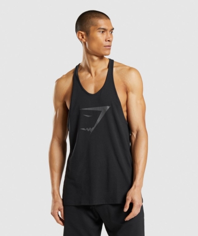 Gymshark Sharkhead Infill Men's Tank Tops Black | UAE-16XCVH