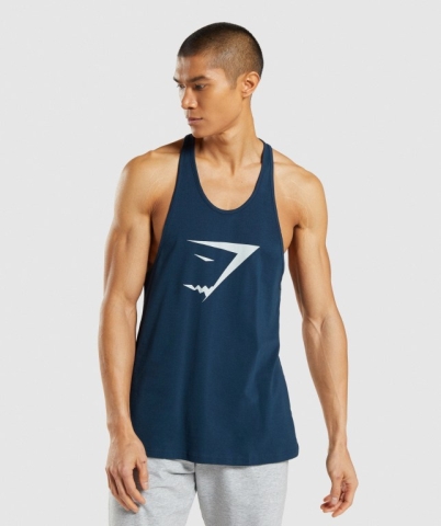 Gymshark Sharkhead Infill Men's Tank Tops Navy | UAE-26LYDV