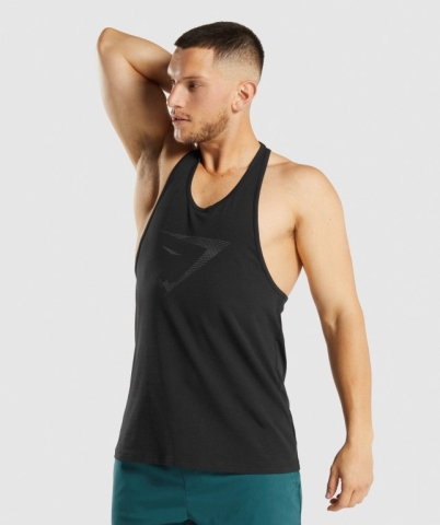 Gymshark Sharkhead Infill Men's Tank Tops Black | UAE-65GBZA