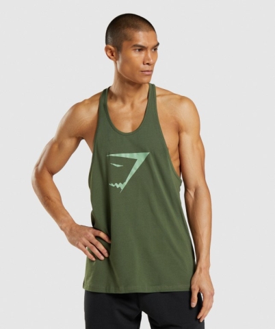 Gymshark Sharkhead Infill Men's Tank Tops Green | UAE-81DWGV