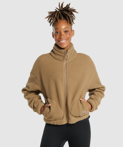 Gymshark Sherpa Women's Jackets Light Brown | UAE-25RKQH