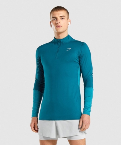 Gymshark Speed 1/4 Zip Men's Hoodies Turquoise | UAE-69CJLP