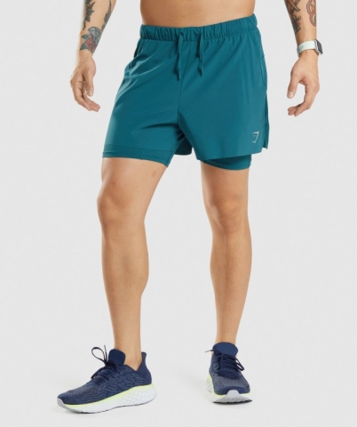 Gymshark Speed 5" 2 In 1 Men's Shorts Turquoise | UAE-18HWMZ