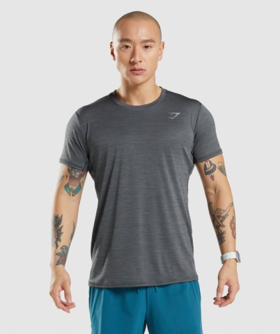 Gymshark Speed Men's T Shirts Black / Grey | UAE-51OVEC