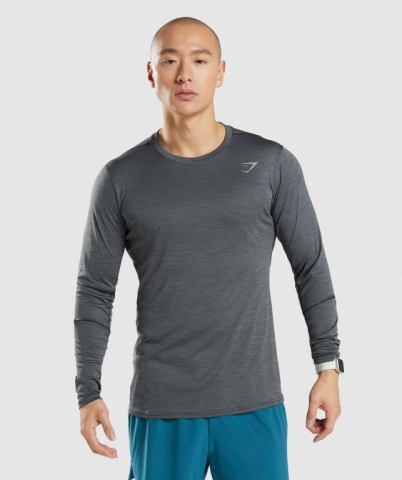 Gymshark Speed Men's T Shirts Black / Grey | UAE-70LAXM