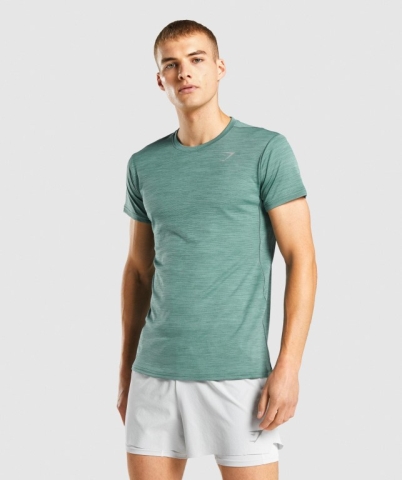 Gymshark Speed Men's T Shirts Dark Green | UAE-05JOTF