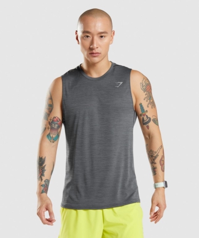 Gymshark Speed Men's Tank Tops Black / Grey | UAE-98RSYQ