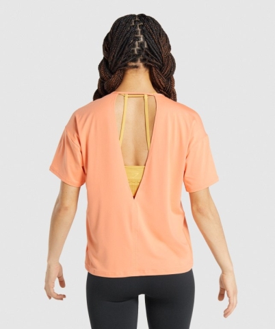 Gymshark Studio Women's T Shirts Coral | UAE-59NVLI