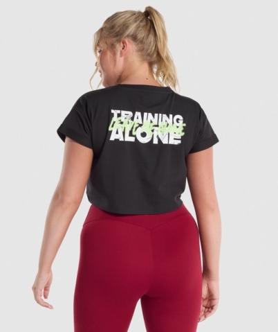 Gymshark Training Alone Graphic Crop Women's Sweatshirts Black | UAE-25ZCUE