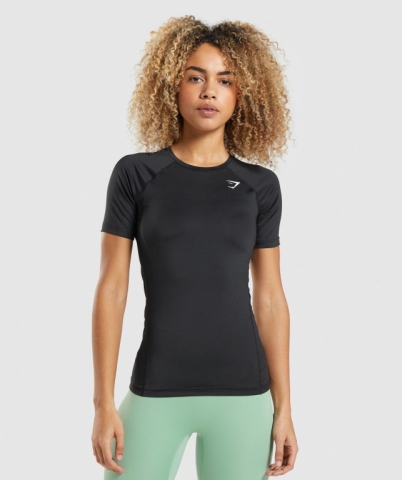 Gymshark Training Baselayer Women's T Shirts Black | UAE-13CJKF