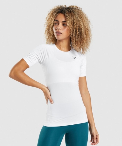 Gymshark Training Baselayer Women's T Shirts White | UAE-56GYZL